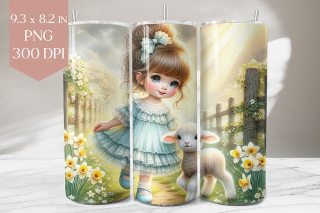 Little Girl with Lamb Tumbler Wrap PNG Sublimation BijouBay 