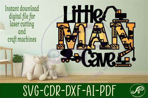 Little man cave construction sign svg laser cut file SVG APInspireddesigns 