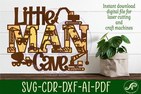 Little man cave construction sign svg laser cut file SVG APInspireddesigns 