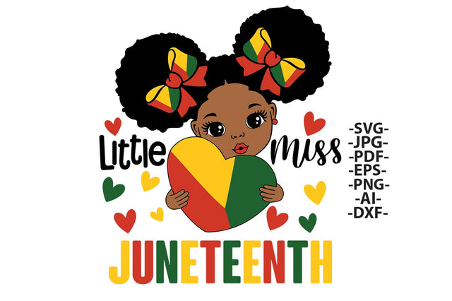 Little Miss Juneteenth SVG PNG PDF EPS DXF JPG AI Afro Girl Heart Juneteenth Pride Sublimation Clipart for Black History Shirt SVG 1uniqueminute 