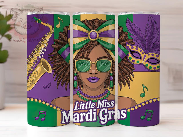 Little Miss Mardi Gras Queen Tumbler, Black Girl Carnival Wrap, Festive Party Cup, 20oz Sublimation Wrap, New Orleans Celebration Tumbler, Cute Mardi Gras Queen Cup, Mardi Gras Character Theme Wrap Sublimation Lara' s Designs 