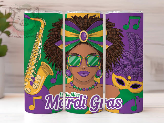 Little Miss Mardi Gras Queen Tumbler, Black Girl Carnival Wrap, Festive Party Cup, 20oz Sublimation Wrap, New Orleans Celebration Tumbler, Cute Mardi Gras Queen Cup, Mardi Gras Character Theme Wrap Sublimation Lara' s Designs 
