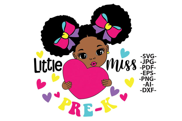 Little Miss Pre-K SVG PNG JPG PDF EPS DXF AI Cute Afro Girl Holding Heart First Day Back to School Sublimation Preschool Shirt Design SVG 1uniqueminute 