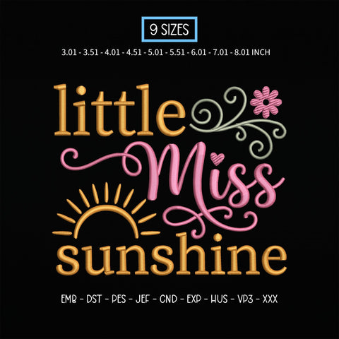 Little Miss Sunshine Embroidery Design – Cute Sunflower Girl Sunshine Quote Machine Embroidery File Embroidery/Applique DESIGNS PatternFeed8 