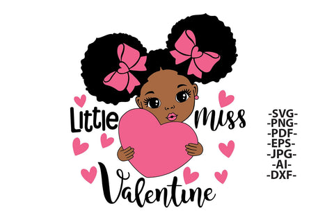 Little Miss Valentine Afro Girl Clipart with Pink Glitter Bows and Heart in SVG PNG JPG PDF DXF AI EPS Formats for Sublimation and Cricut Projects SVG 1uniqueminute 