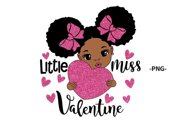Little Miss Valentine Afro Girl Clipart with Pink Glitter Bows and Heart in SVG PNG JPG PDF DXF AI EPS Formats for Sublimation and Cricut Projects SVG 1uniqueminute 