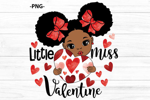 Little Miss Valentine Afro Girl PNG Clipart with Heart and Bows for Valentine’s Day Shirt Sublimation Design SVG 1uniqueminute 