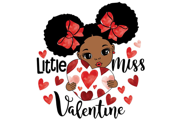 Little Miss Valentine Afro Girl PNG Clipart with Heart and Bows for Valentine’s Day Shirt Sublimation Design SVG 1uniqueminute 