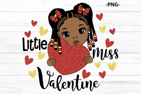 Little Miss Valentine Black Girl Holding Red Heart Sublimation Design for Kids Shirt SVG PNG for Cricut and Printable Crafts SVG 1uniqueminute 