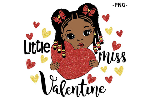 Little Miss Valentine Black Girl Holding Red Heart Sublimation Design for Kids Shirt SVG PNG for Cricut and Printable Crafts SVG 1uniqueminute 