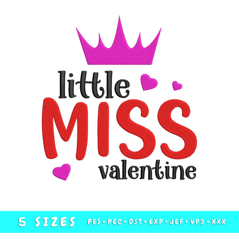 Little Miss Valentine Embroidery Design, Valentine's Day Embroidery Design Embroidery/Applique DESIGNS HappyDesignStudio 