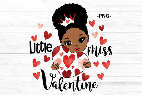Little Miss Valentine PNG Black Girl Valentine Sublimation Design Afro Princess Heart Clipart Printable for Shirts Crafts SVG 1uniqueminute 