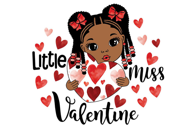 Little Miss Valentine PNG Black Girl Valentine’s Day Sublimation Design Cute Afro Girl Heart Clipart Printable Shirt Graphic SVG 1uniqueminute 