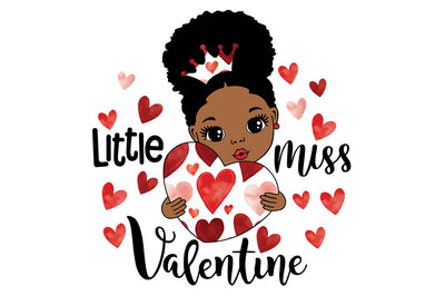 Little Miss Valentine PNG Black Girl with Crown Holding Heart Watercolor Red Love Hearts February Sublimation Design Sublimation 1uniqueminute 