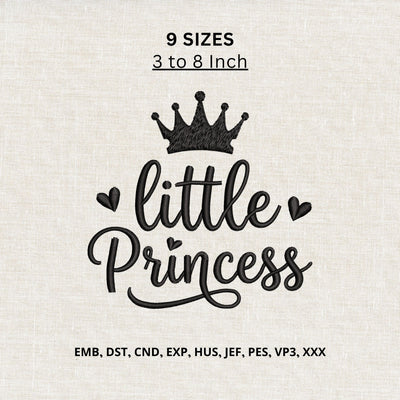 Little Princess Crown Machine Embroidery Design – Cute Princess Heart Embroidery File for Girls Embroidery/Applique DESIGNS PatternFeed8 