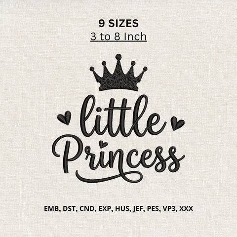 Little Princess Crown Machine Embroidery Design – Cute Princess Heart Embroidery File for Girls Embroidery/Applique DESIGNS PatternFeed8 