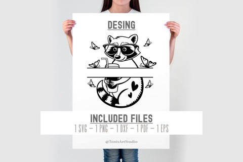 Little Racoon Monogram SVG File | Racoon Vector Outline SVG TonisArtStudio 