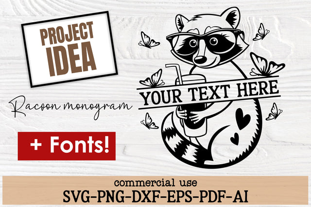 Little Racoon Monogram SVG File | Racoon Vector Outline SVG TonisArtStudio 