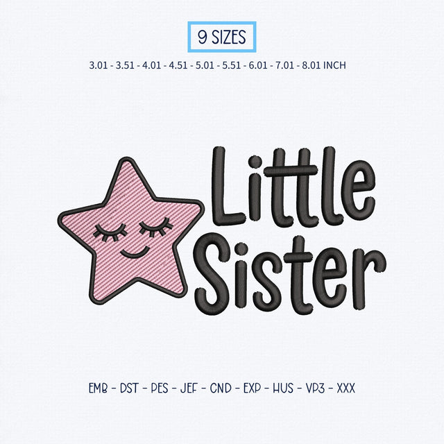 Little Sister Embroidery Design – Cute Pink Star Baby Sister Machine Embroidery File Embroidery/Applique DESIGNS PatternFeed8 