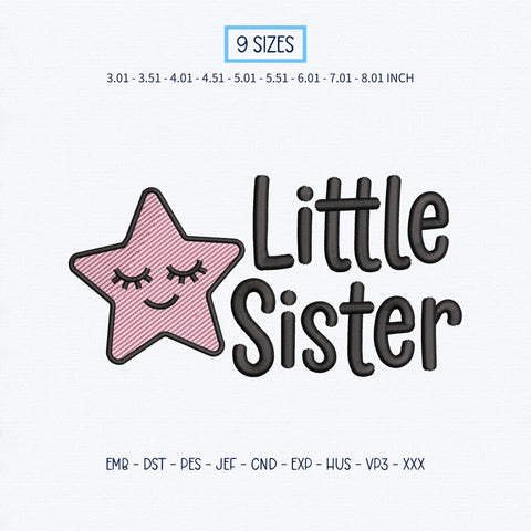 Little Sister Embroidery Design – Cute Pink Star Baby Sister Machine Embroidery File Embroidery/Applique DESIGNS PatternFeed8 