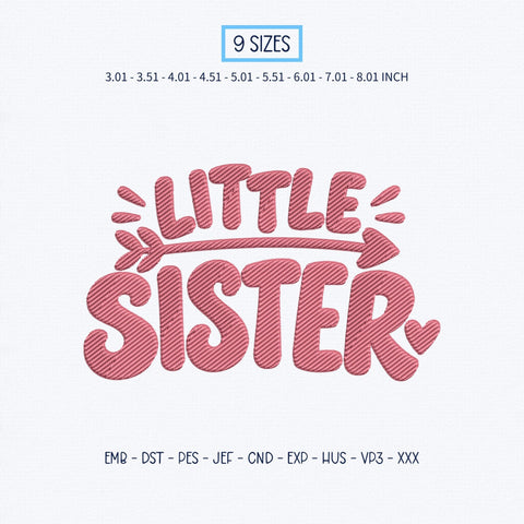 Little Sister Embroidery Design – Pink Arrow Heart Cute Sibling Machine Embroidery File Embroidery/Applique DESIGNS PatternFeed8 