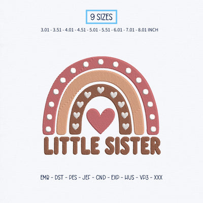 Little Sister Rainbow Embroidery Design – Boho Rainbow Heart Baby Sister Machine Embroidery File Embroidery/Applique DESIGNS PatternFeed8 