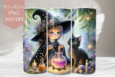 Little Witch & Cat Potion Tumbler PNG Sublimation BijouBay 