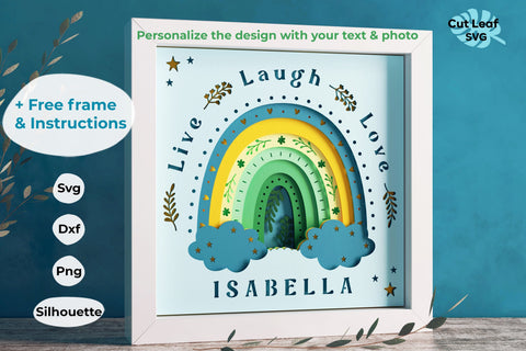Live Laugh Love 3d Shadow Box SVG - Boho Rainbow Svg, Monogram Svg, Customizable Cricut projects, Cardstock svg 3D Paper CutLeafSvg 