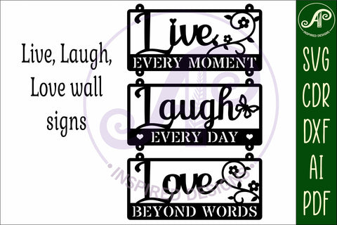 Live, Laugh, Love words wall sign, SVG file. vector sign SVG APInspireddesigns 