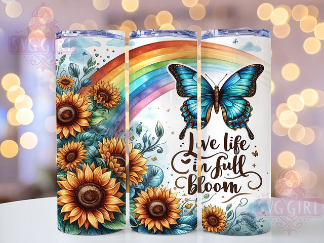 Live Life in full Bloom 20oz Tumbler Wrap Sublimation Design, Straight Tapered Tumbler Wrap, Floral Butterfly Heart Tumbler Png, Instant Digital Download Sublimation SvggirlplusArt 