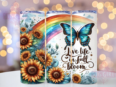 Live Life in full Bloom 20oz Tumbler Wrap Sublimation Design, Straight Tapered Tumbler Wrap, Floral Butterfly Heart Tumbler Png, Instant Digital Download Sublimation SvggirlplusArt 