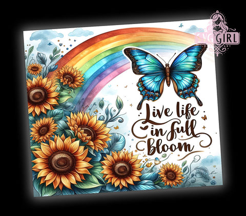 Live Life in full Bloom 20oz Tumbler Wrap Sublimation Design, Straight Tapered Tumbler Wrap, Floral Butterfly Heart Tumbler Png, Instant Digital Download Sublimation SvggirlplusArt 