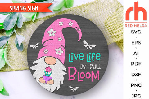 Live Life in Full Bloom SVG, Spring Door Sign Cut File SVG RedHelgaArt 