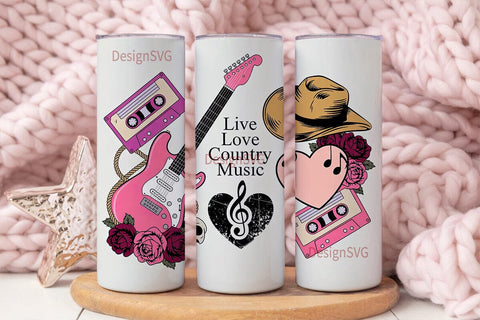 Live Love Country Music 20oz Tumbler Sublimation DesignSVG 