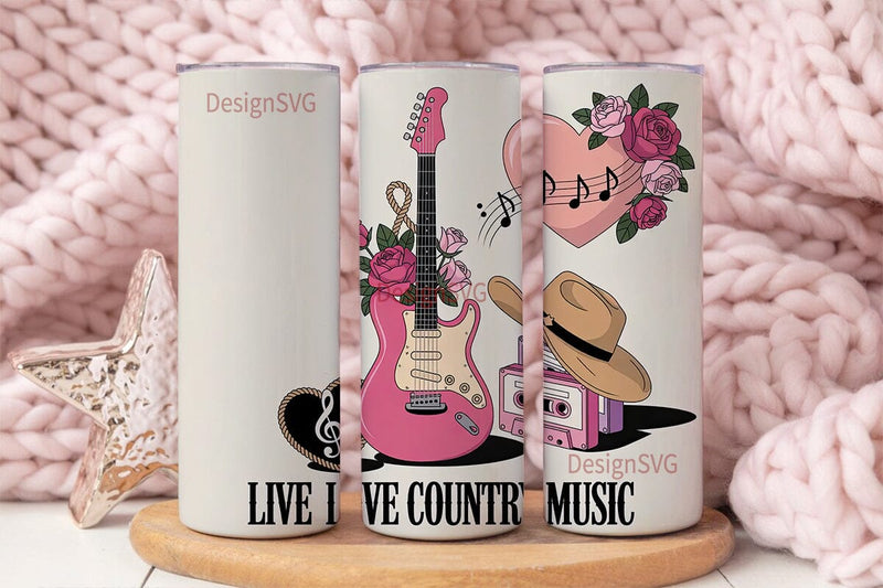 Live Love Country Music 20oz Tumbler Sublimation DesignSVG 
