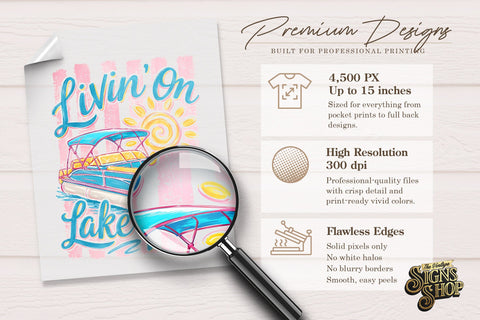 Livin on Lake Time png, Girly Pontoon Boat Design Sublimation The Vintage Signs Shop 