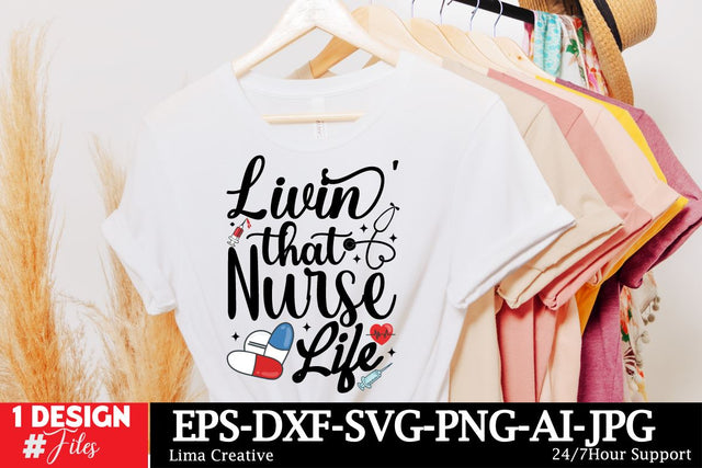 Livin THat Nurse Life SVG Cut File, Nurse Sublimation, Nurse T-shirt Design ,Nurse SVG Clip Art , Nurse Sublimation quotes , Nurse Retro T-shirt Design SVG Insomnia Std 