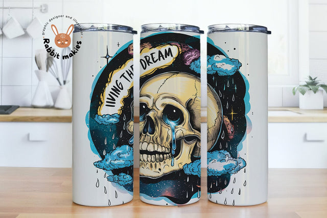 Living the Dream Snarky Skeleton Tumbler Png, Halloween 20oz Skinny Tumbler Png, Spooky Summerween Png, Skull Skeleton Tumbler, Funny Skeleton Halloween Tumbler Wrap Sublimation Rabbitmakies 