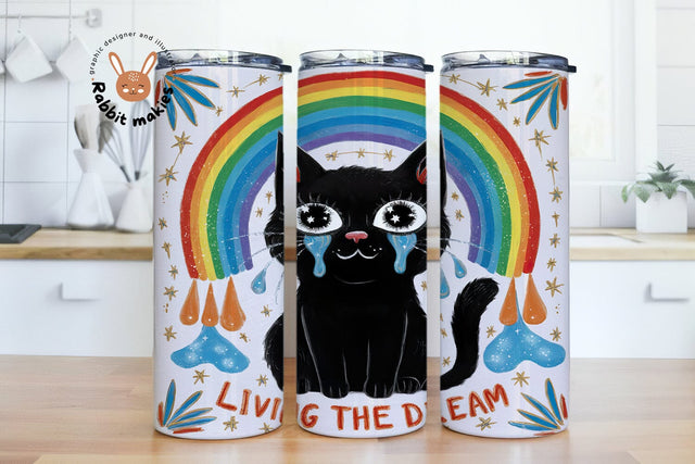 Living The Dream Tumbler Wrap, Snarky Cat PNG, Sarcastic 20oz Tumbler, Sublimation Design, Sarcasm Tumbler PNG File, Spooky Clipart png Sublimation Rabbitmakies 