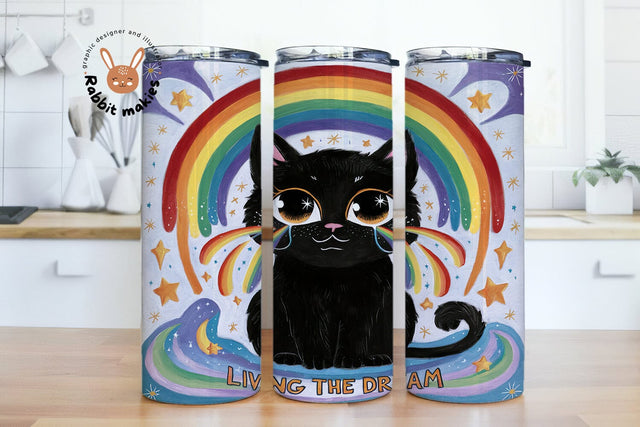 Living The Dream Tumbler Wrap, Snarky Cat PNG, Sarcastic 20oz Tumbler, Sublimation Design, Sarcasm Tumbler PNG File, Spooky Clipart png Sublimation Rabbitmakies 