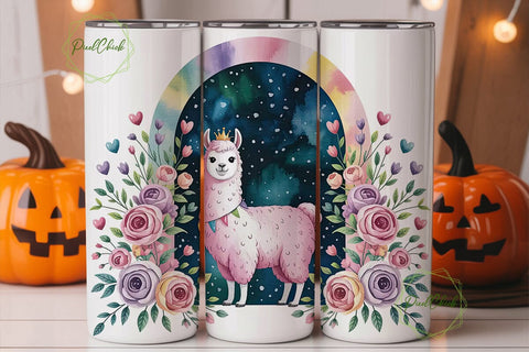 Llama Floral Watercolor 20oz Tumbler Sublimation PixelChick 