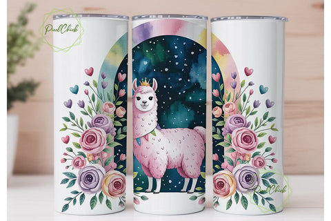 Llama Floral Watercolor 20oz Tumbler Sublimation PixelChick 