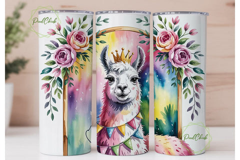 Llama Floral Watercolor 20oz Tumbler Sublimation PixelChick 