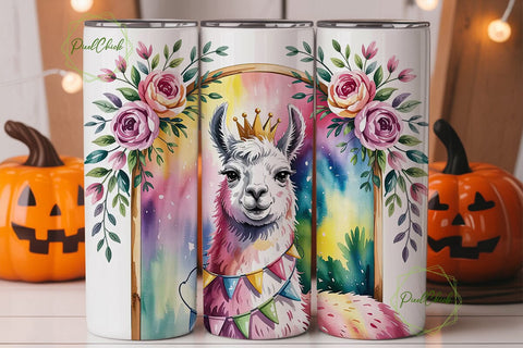 Llama Floral Watercolor 20oz Tumbler Sublimation PixelChick 