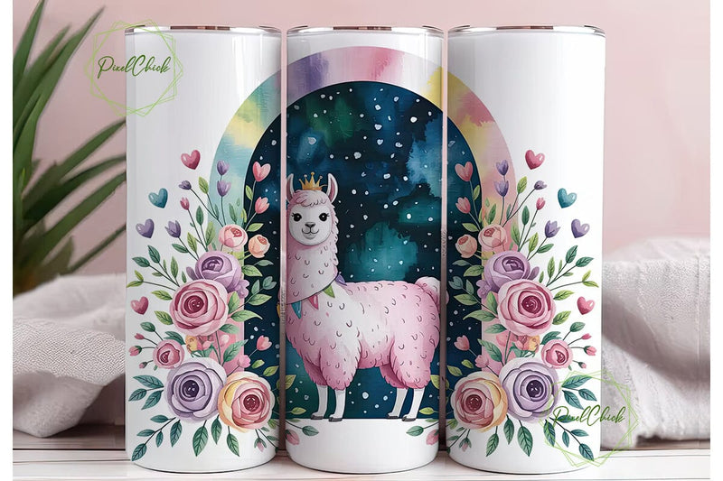 Llama Floral Watercolor 20oz Tumbler Sublimation PixelChick 