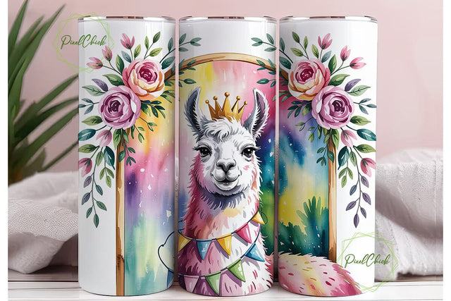 Llama Floral Watercolor 20oz Tumbler Sublimation PixelChick 