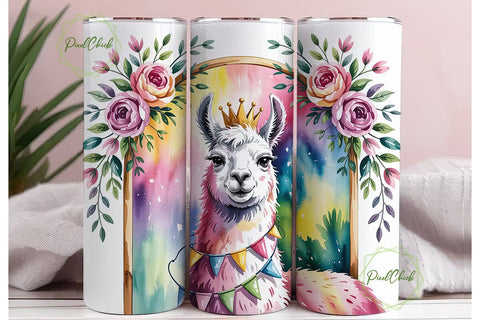 Llama Floral Watercolor 20oz Tumbler Sublimation PixelChick 