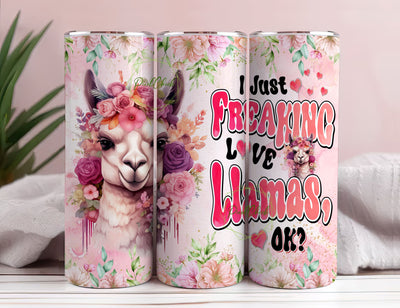 Llama Tumbler 20oz Cute Animal Gift for Women, Girls Who Freaking Love Llamas Lovers Flowers Tumbler PNG Sublimation PixelChick 