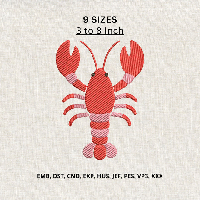 Lobster Machine Embroidery Design – Cute Red Lobster Seafood Coastal Embroidery File Embroidery/Applique DESIGNS PatternFeed8 