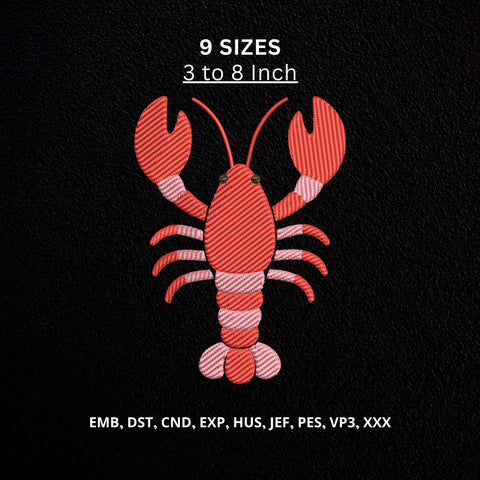 Lobster Machine Embroidery Design – Cute Red Lobster Seafood Coastal Embroidery File Embroidery/Applique DESIGNS PatternFeed8 